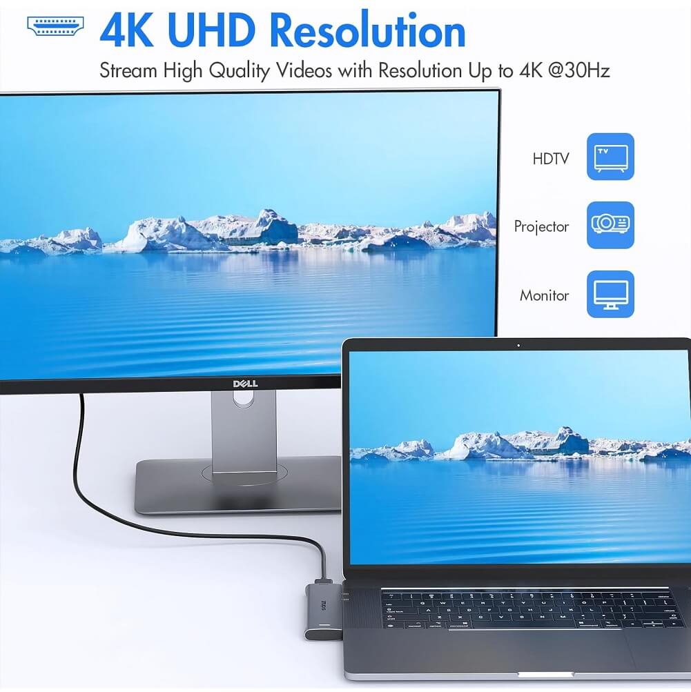 ZMUIPNG 7-in-2 USB C Hub for MacBook Air/Pro, USB-C Adapter with 4K HDMI, 2x USB3.0, Thunderbolt 3, SD/TF Card Reader (TB3) - Imported from UK