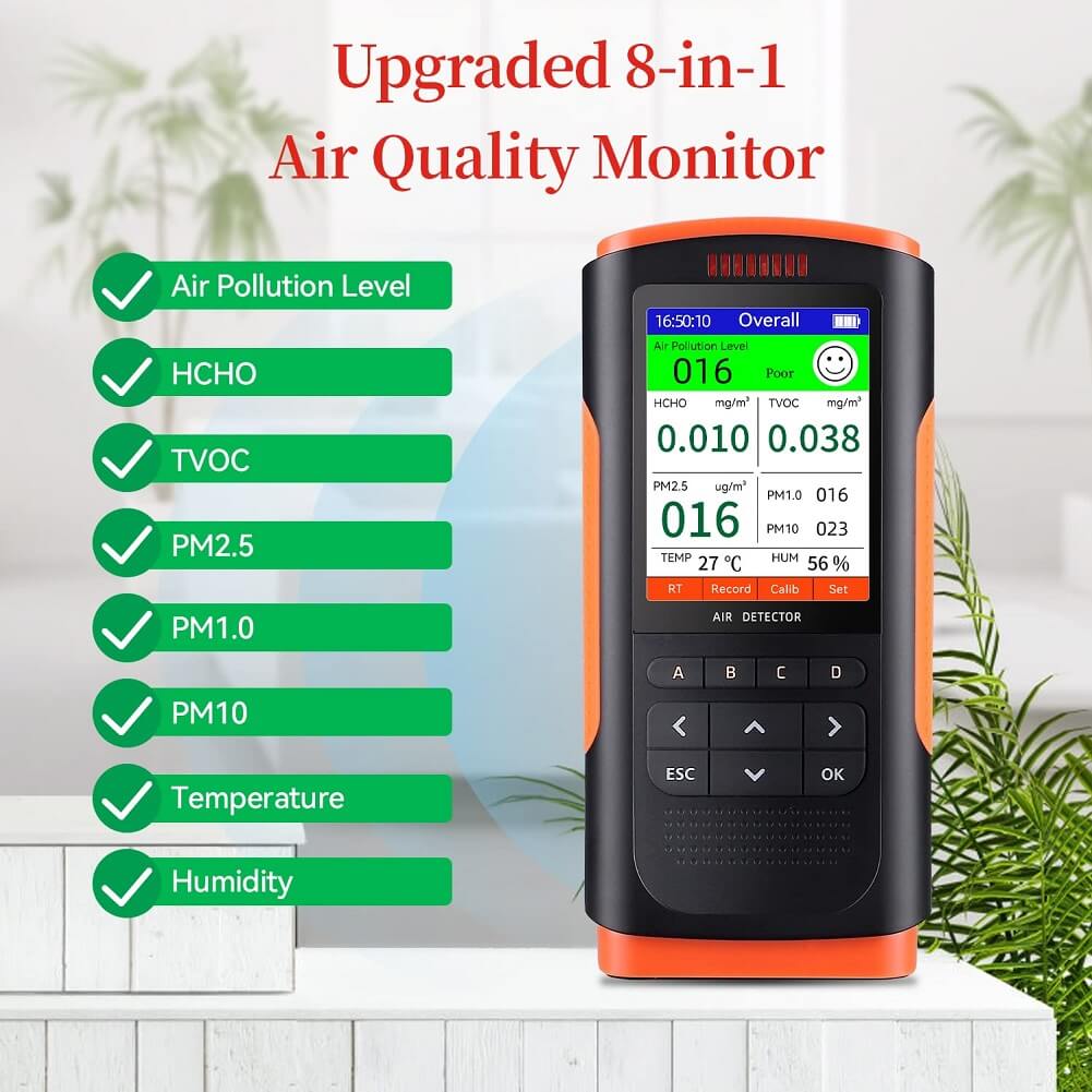 Inkbird Air Quality Meter, Indoor Air Quality Pollution Detector Accurate Tester for HCHO (Formaldehyde) TVOC PM2.5/PM1.0/PM10, Real Time Temperature Humidity Data Monitoring Meter - Imported from UK