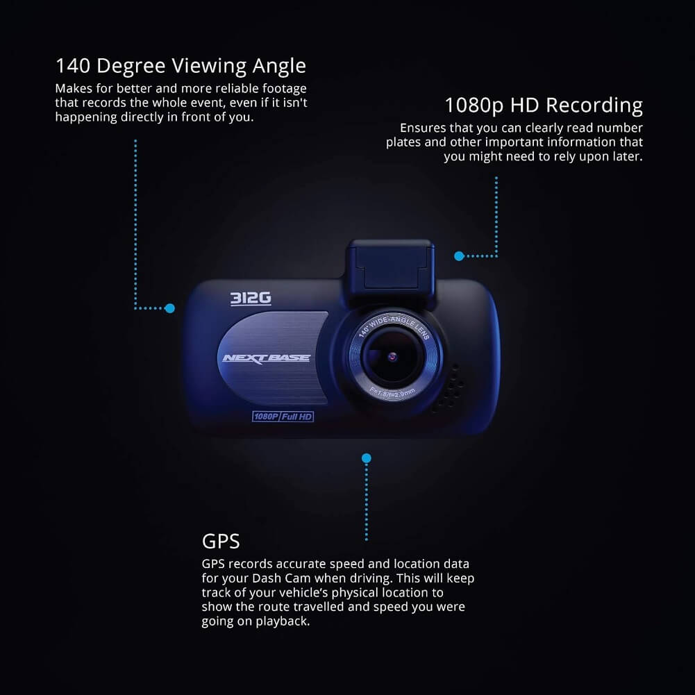 Nextbase 312GW Full HD 1080P 2.7" Screen In-Car Dash Camera with 140° Viewing Angle WiFi & GPS, Night Vision Automatic & Loop Recording (Amazon Container Product Without Box) - Imported from UK