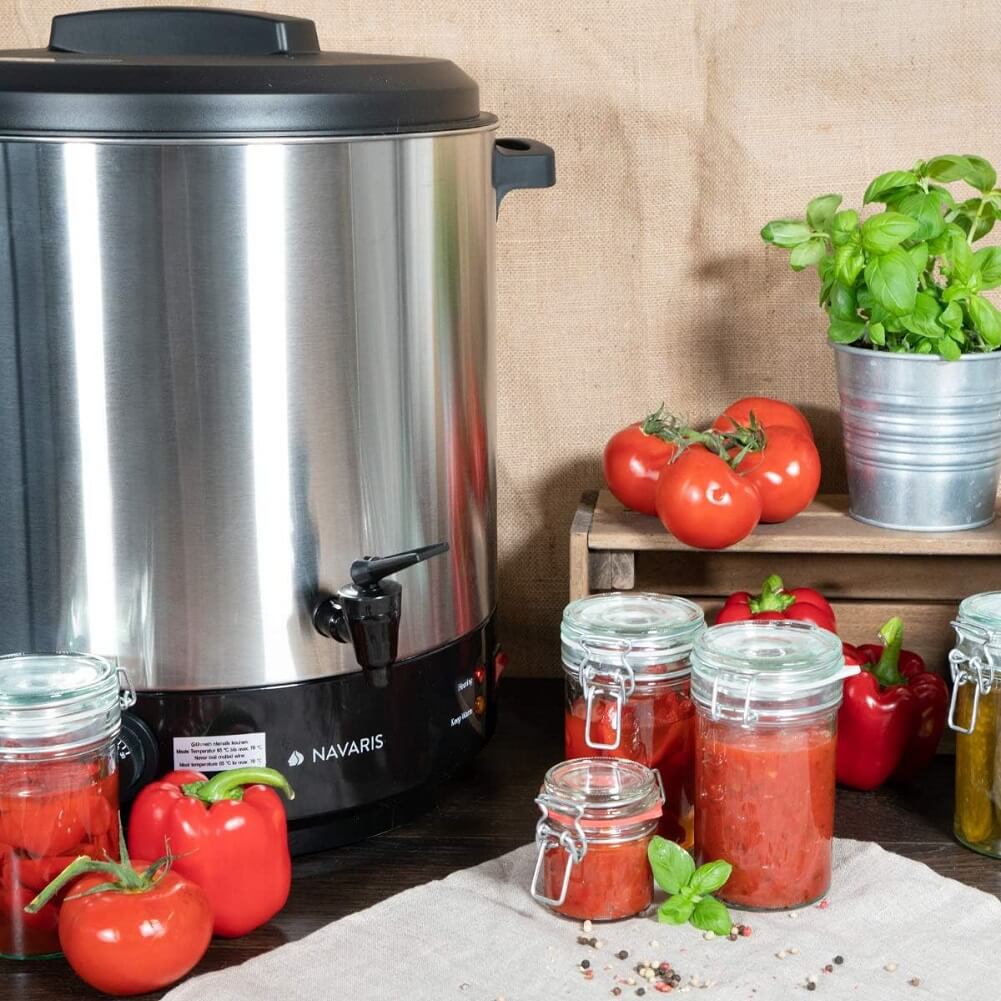 Navaris 27L Stainless Steel 1800W Preserving Kettle with Mulled Wine Function, Including Thermostat & Timer up to 120m, Temperature from 30-100°C With Thermostat Tap - imported from UK