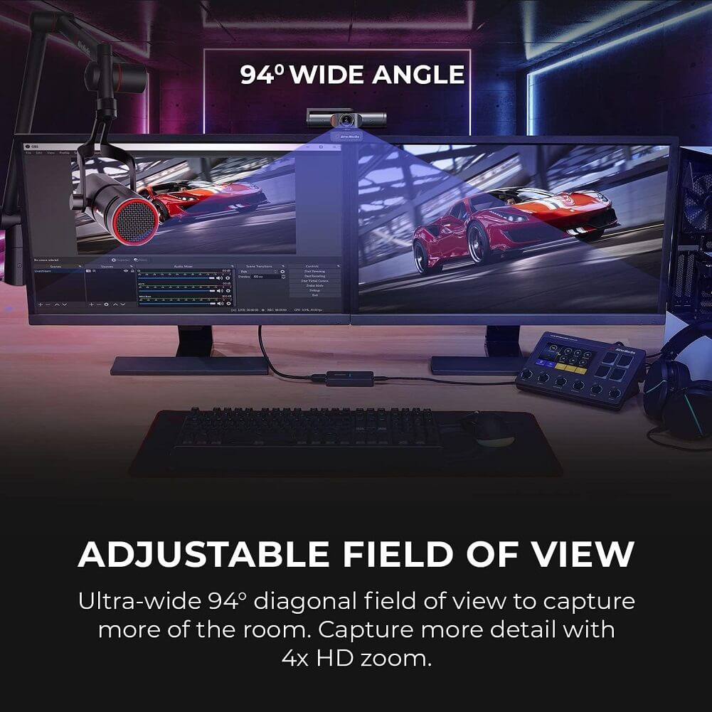 AVerMedia PW513 Live Streamer 4K Ultra HD Webcam for Streaming, Gaming & Conferencing Noise Cancellation, 94° Wide Angle, Works With CamEngine, Teams, Zoom, OBS, for PC/Mac, TAA/NDAA Compliant - Imported from UK
