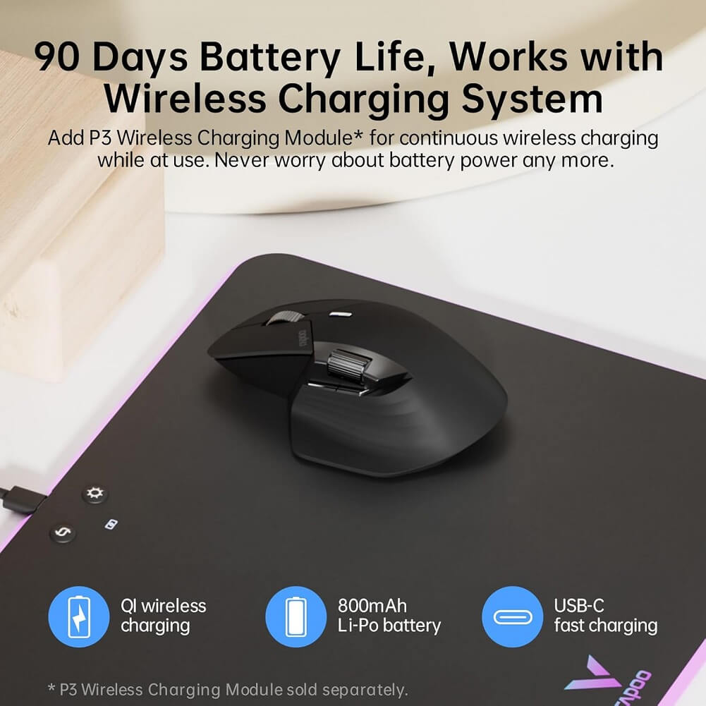 Rapoo MT760M Multi-Mode Wireless Optical Mouse, Bluetooth 5.0 & 2.4G Multi-Mode Connection Up to 4 Devices, 11 Programmable Buttons, 4000 DPI HD Sensor (Container Product Without Box) - Imported from UK