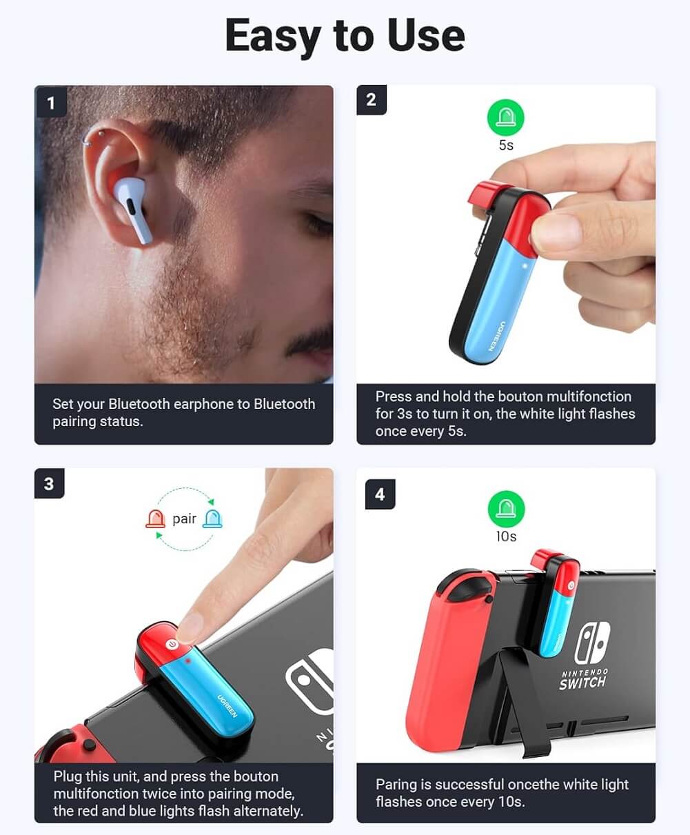 UGREEN Bluetooth5.0 Audio 3.5mm Transmitter for Nintendo Switch - Imported from UK