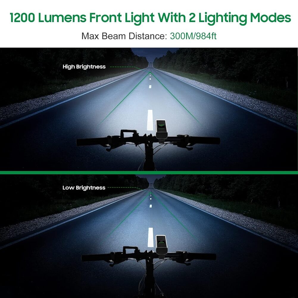 Omeril 1200 Lumens Bike Light Front & Rear Powerful LED Bike Light Set USB Rechargeable Anti-Glare Beam Security Cycling Lights IP65 Waterproof MTB Cycle Lights Mountain Bike Accessories - Imported from UK