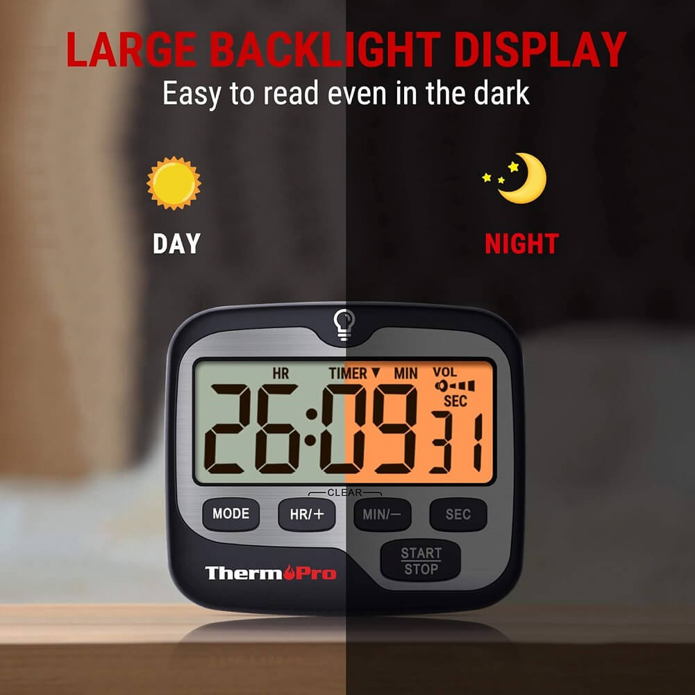 ThermoPro TM01 Digital Kitchen Timer with Large LCD Display, Touchable Backlit & Count Up Countdown Timer - Imported from UK