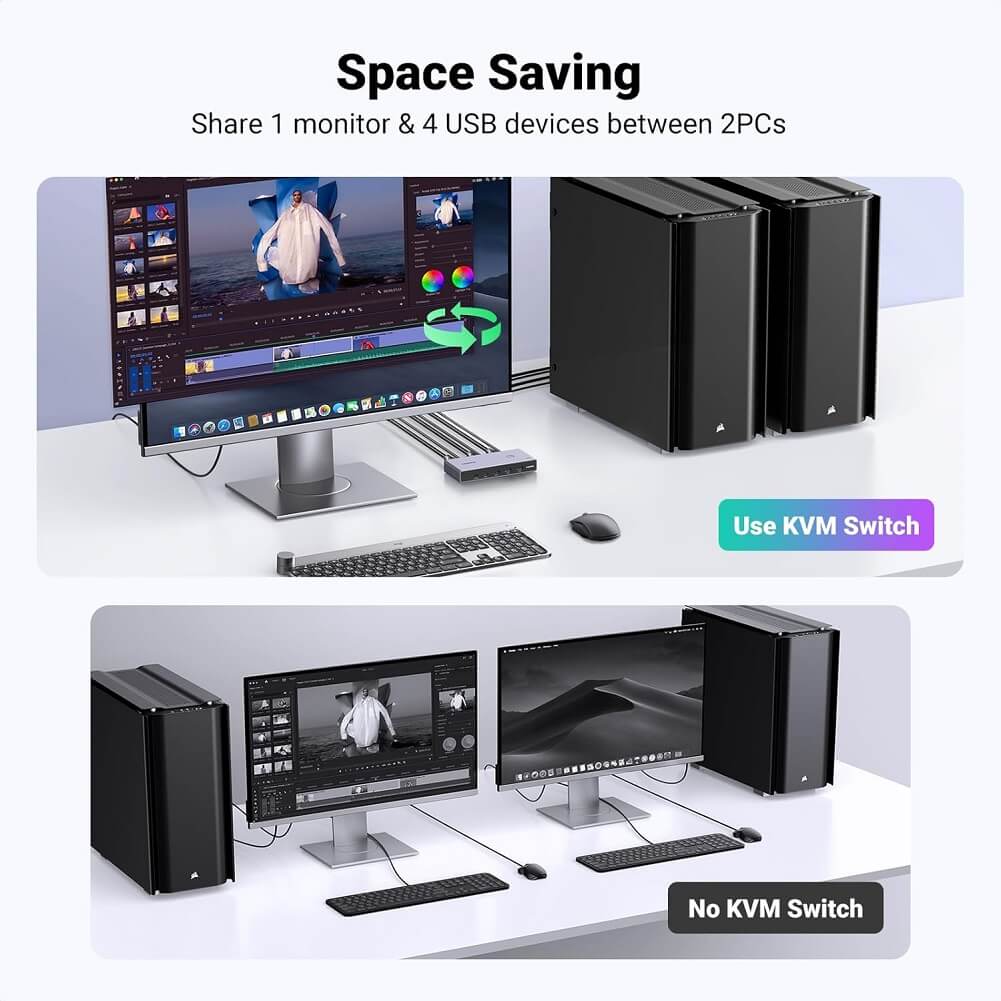 UGREEN 8K Displayport KVM Switch DP 1.4 with 4 USB 3.0 Ports (3 USB-A + 1 USB-C) Support 8K@60Hz 4K@240Hz Share 1 Monitor Keyboard Mouse USB C Hard Drive Printer, with 2 DP Cables, 2 USB A to C Cables, 5Gbps Fast Speed - Imported from UK