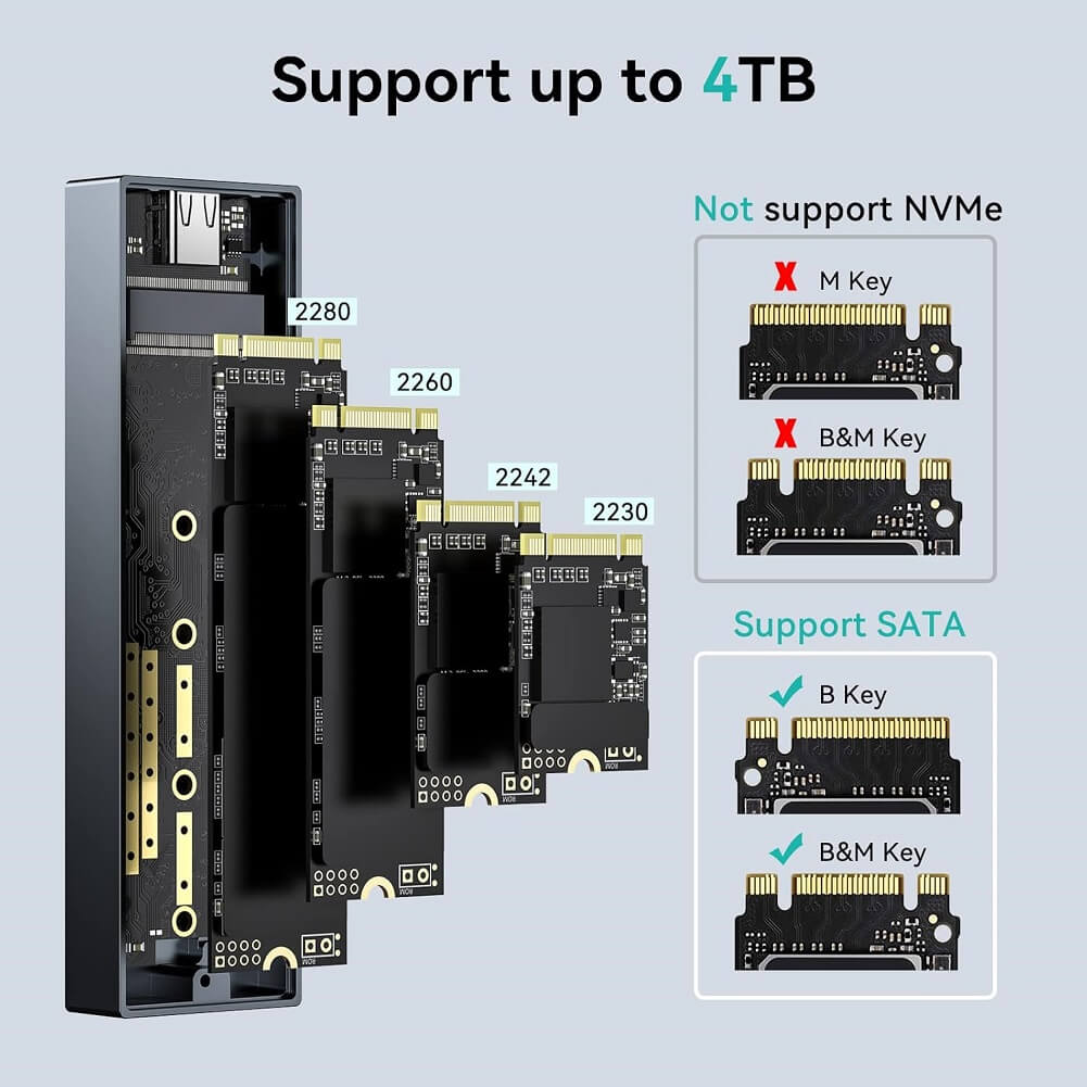 Yottamaster M.2 SATA SSD Enclosure, USB3.1 Gen1 6Gbps High Speed Transfer, Aluminum M.2 SSD External Enclosure - Imported from UK