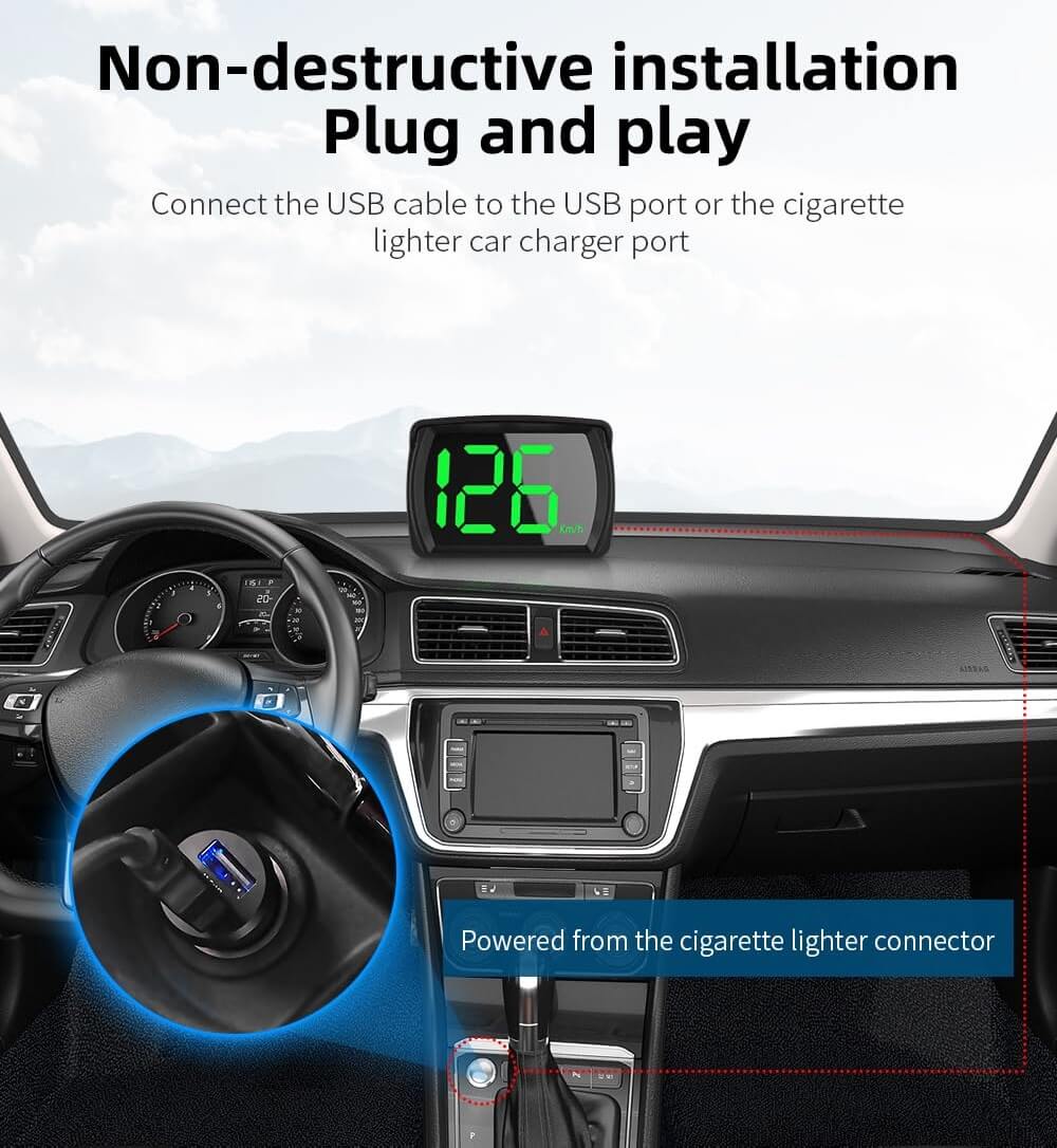 Car GPS HUD Head Up Display, Digital Speedometer with LED Large Font, Suitable For All Vehicles - Imported from UK