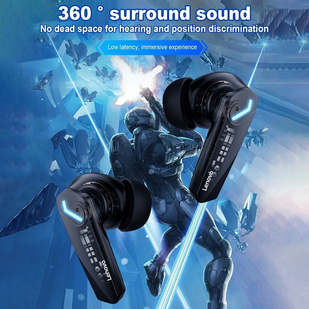 Lenovo thinkplus Live Pods GM2 Pro, Bluetooth 5.3 Tri Band Low Latency Gaming Headset, 360 Stereo Surround Sound, Audio Visual Synchronization with Panorama Sound Effect - Imported from UK