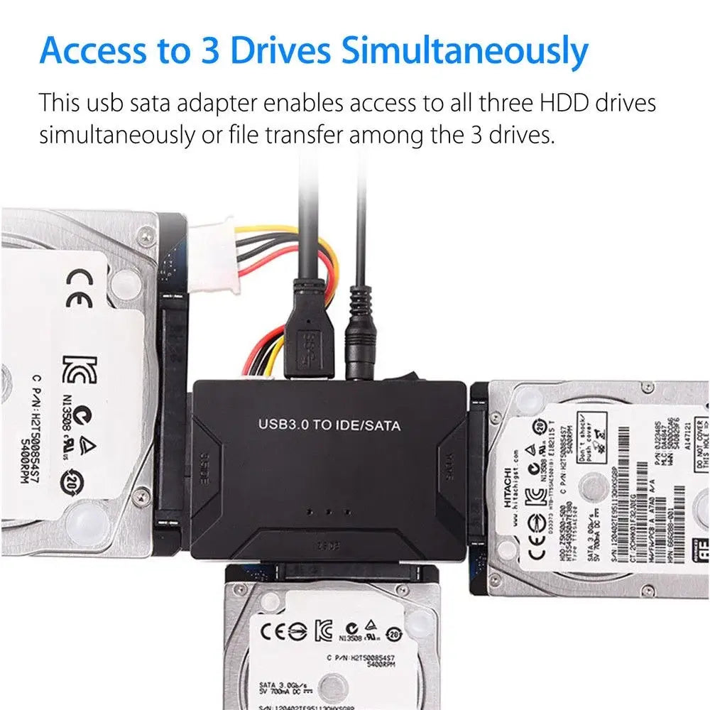 USB 3.0 to SATA & IDE Hard Drive Converter with Power Switch for 2.5"/3.5" SATA/IDE/SSD Hard Drive, 5 Gbps Data Transfer, Support 4TB - Imported from UK