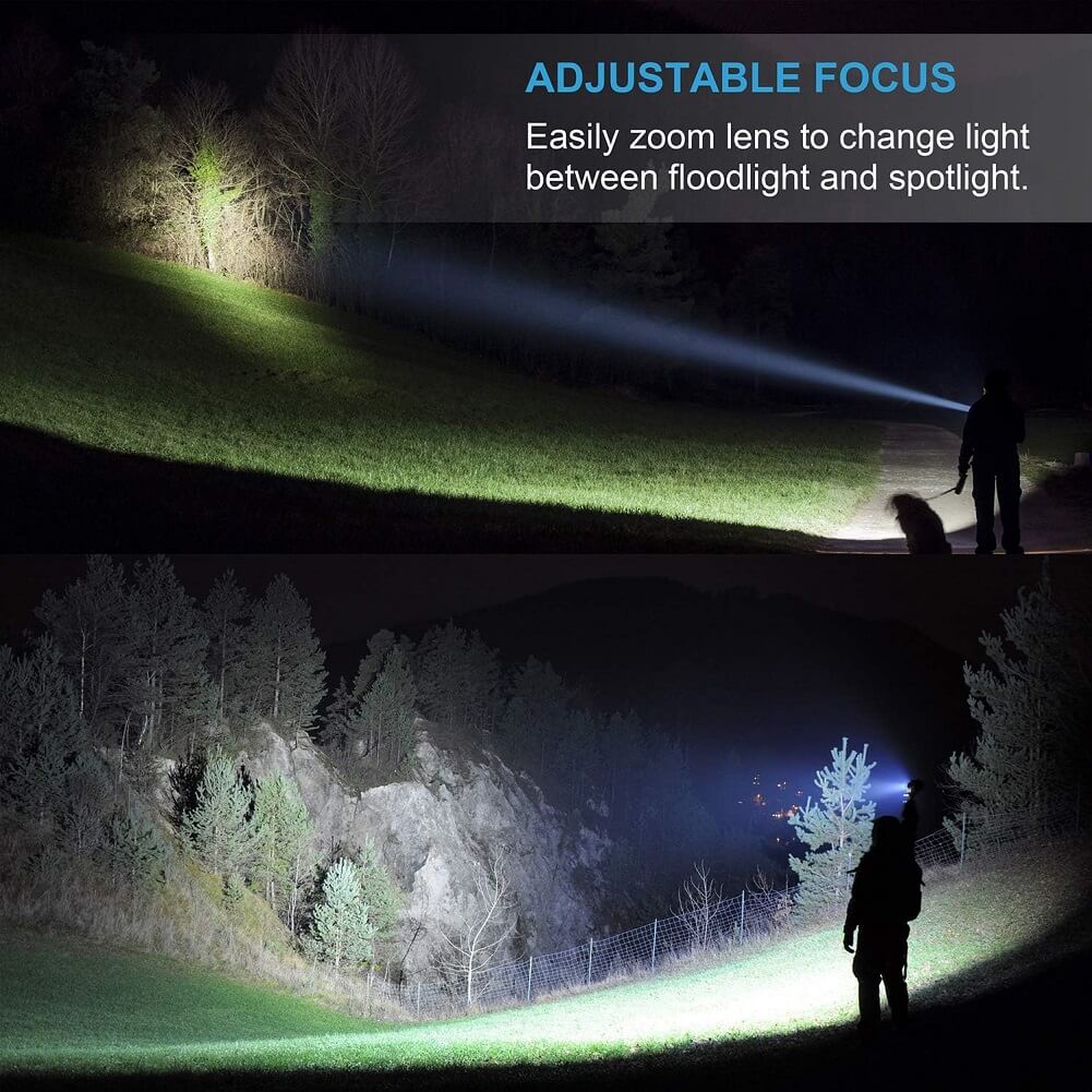 Discoball XML T6 1200 Lumens Super Bright Zoomable Flashlight, Battery Powered, IP55 Waterproof with 5 Modes & Adjustable Focus for Camping, Hiking, Outdoor (Container Product Without Box) - Imported from UK