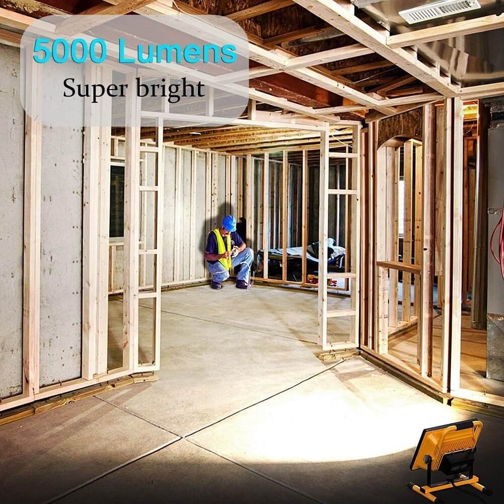 LED Flood Light, 50W Rechargeable IP65 Waterproof 5000LM Work Light with Detachable Stand, Security Emergency Site Light - Imported from UK