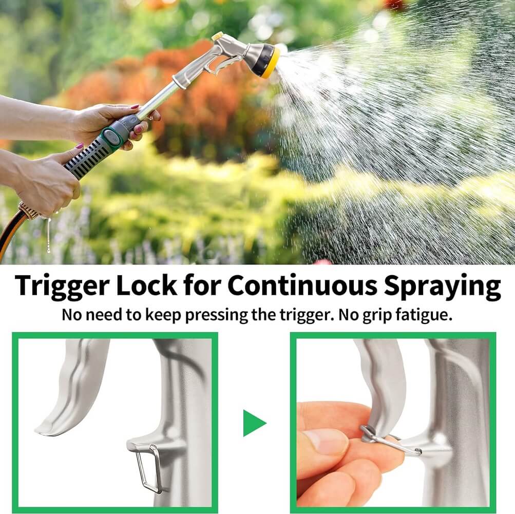 Garden Nozzle Sprayer, High Pressure Metal Water Hose with 7 Patterns Watering Nozzle for Car Washing Watering Garden Showering Pets with Trigger Lock - Imported from UK
