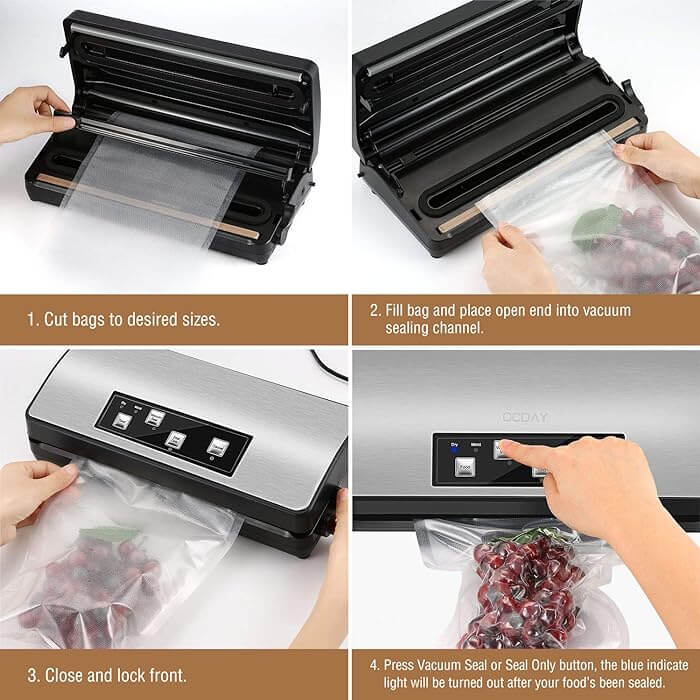 OCDAY Vacuum Food Sealer Machine 110W with Dry & Moist Modes & Built-in Bag Cutter  - Imported from UK