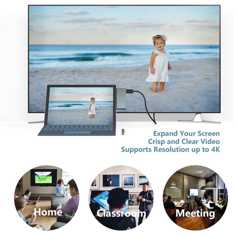 Microsoft® Surface Pro 6/5/4 Docking Station USB Hub USB 3.0 4K HDMI Hub Adapter, SD & TF/Micro SD Memory Card Reader, 4K@30Hz HDMI Port Converter (Upgraded Version) - Imported from UK