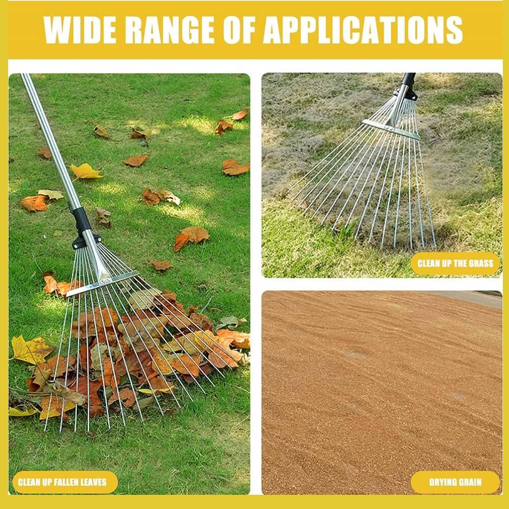 Garden 9-Teeth Leaf/Grass/Weed Rake, Telescopic Adjustable Retractable Metal Gardening Leaves Rake with Ergonomic Handle for Outdoor Patio Lawn Yard Cleaning (Container Product Without Box) - Imported from UK