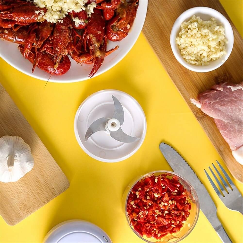 Electric Garlic Masher with 2 Handheld Cup 300ml & 150ml, 45W 2-in-1 Garlic Onion Vegetable Choppers with 2 & 3 Sharp Blades, USB Charging - Imported from UK