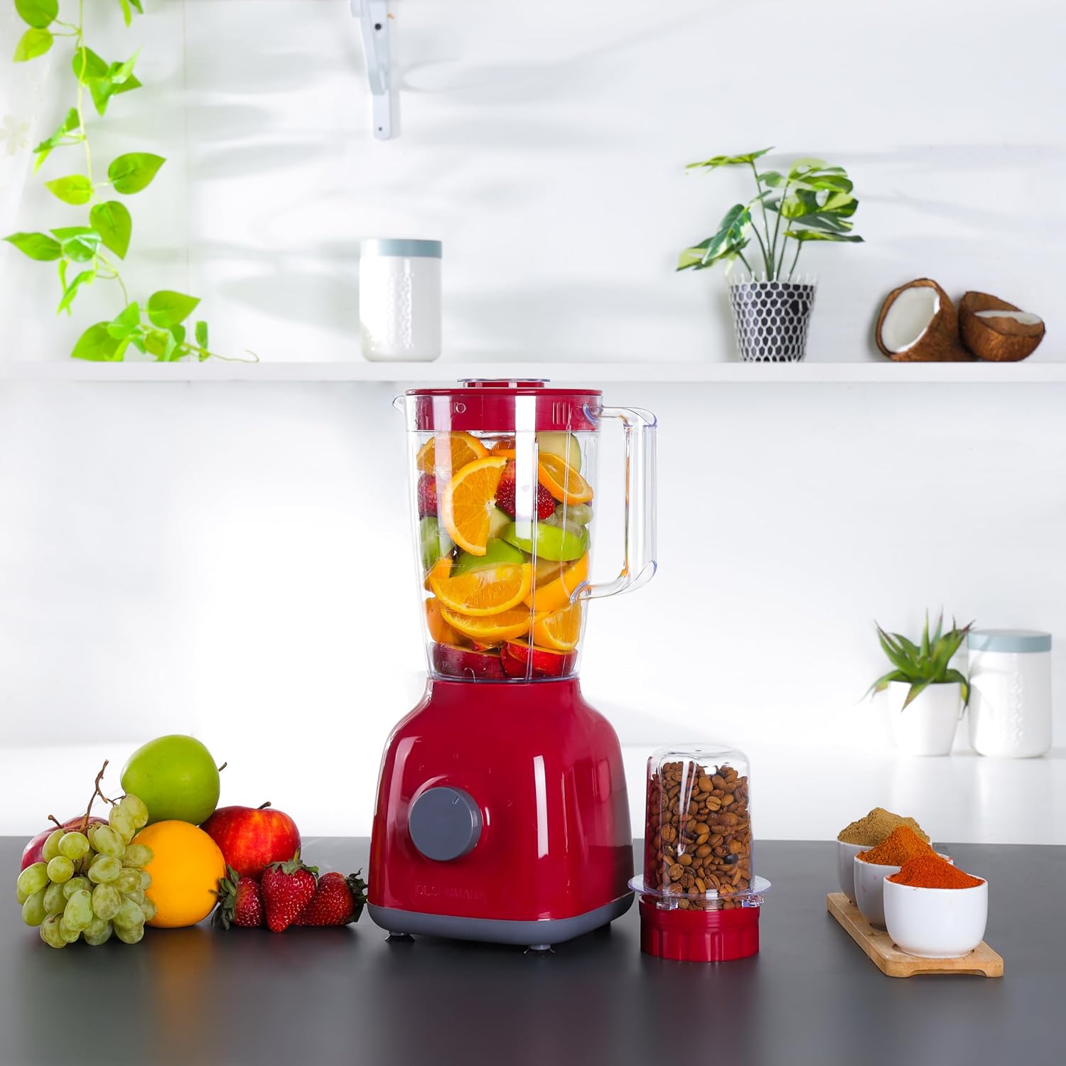 OLSENMARK 1.8L  2-in-1 Multifunctional Blender & Grinder for Ice Crushing Chopping Coffee Grinding Smoothie Maker with 2 Speed Control Stainless Steel Blades 650W - Imported from UK