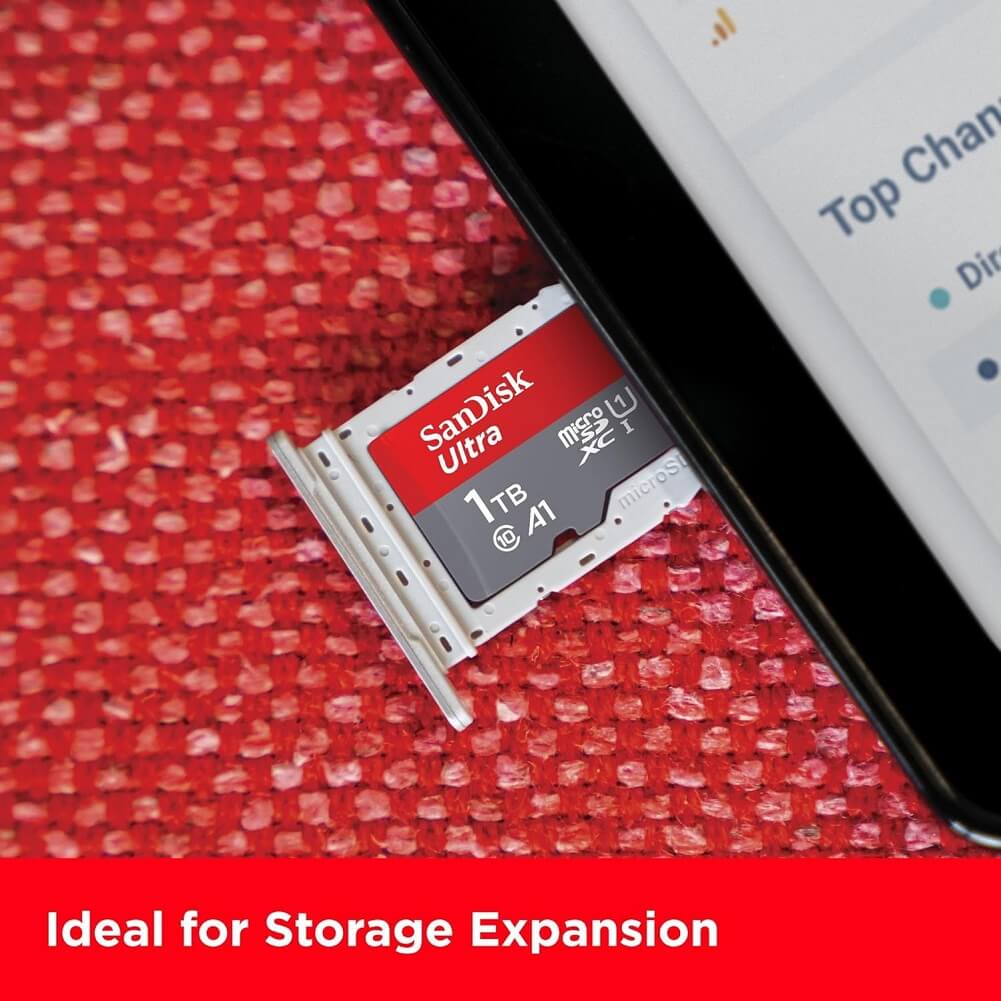 SanDisk 1TB Ultra microSDXC UHS-I Memory Card with Adapter, Up to 100MB/s, Full HD A1 C10 MicroSD Card - Imported from UK