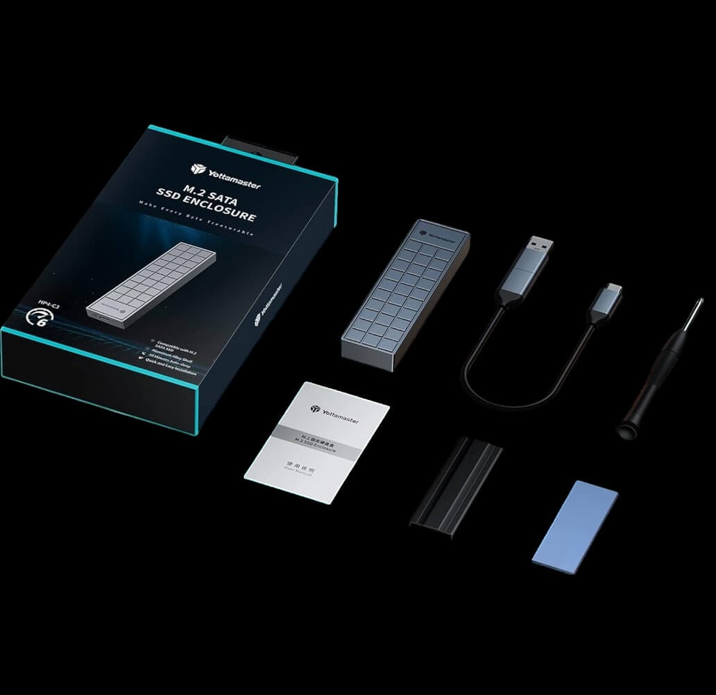 Yottamaster M.2 SATA SSD Enclosure, USB3.1 Gen1 6Gbps High Speed Transfer, Aluminum M.2 SSD External Enclosure - Imported from UK