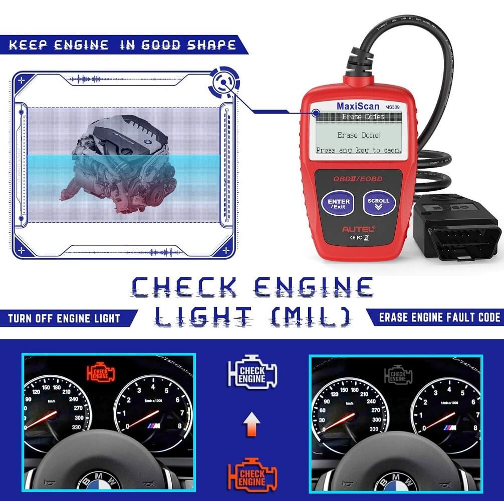 Autel MaxiScan MS309 OBD2 Fault Code Reader Scanner, Read/Clear Codes, View Freeze Frame Data, OBDII Auto Diagnostic Tool - (Container Product Without Box) - Imported from UK