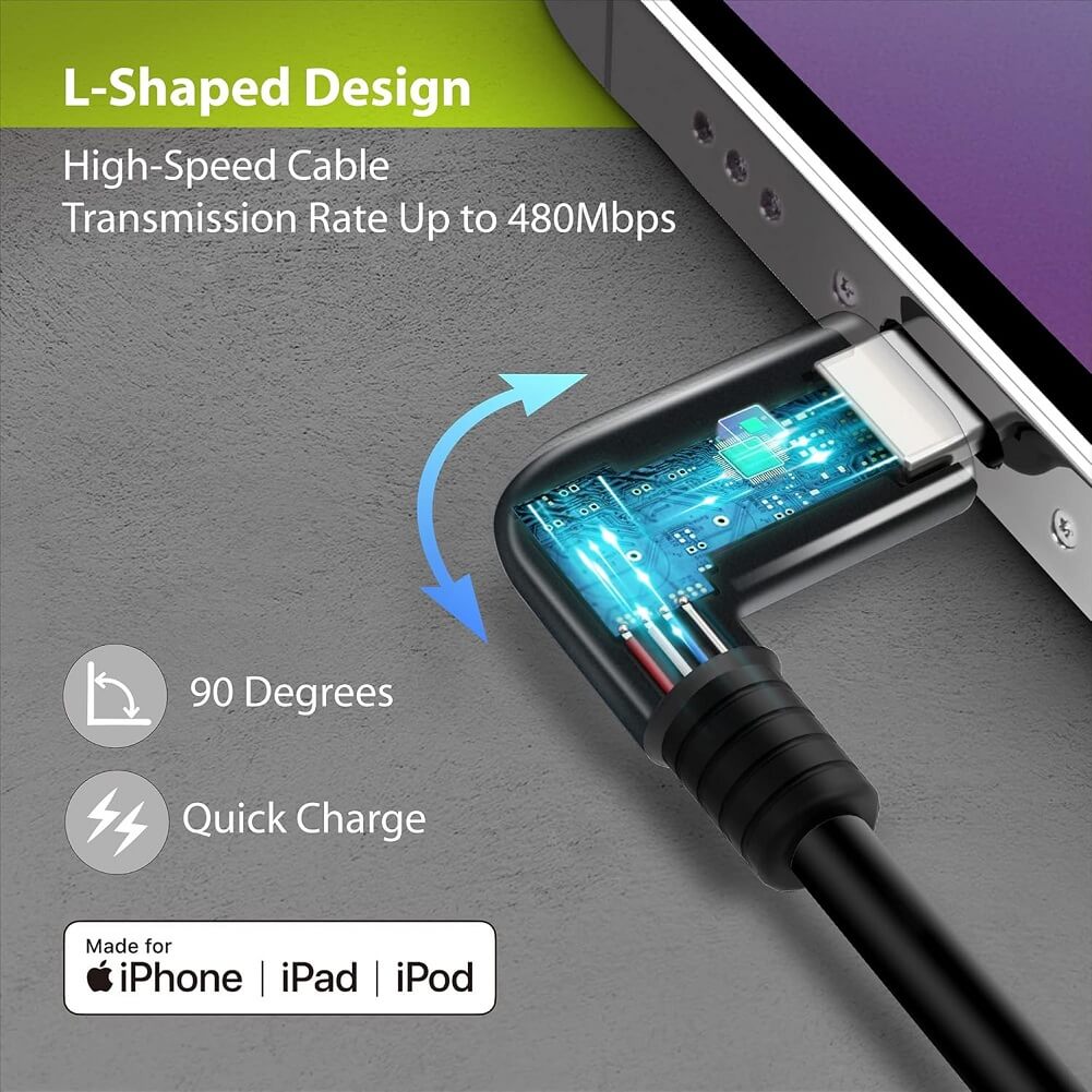 Bone Bike Phone Charger Kit, 90° L-Shape Design QC Fast Charging USB-C to USB-A Cable, iPhone Android Compatible - Imported from UK