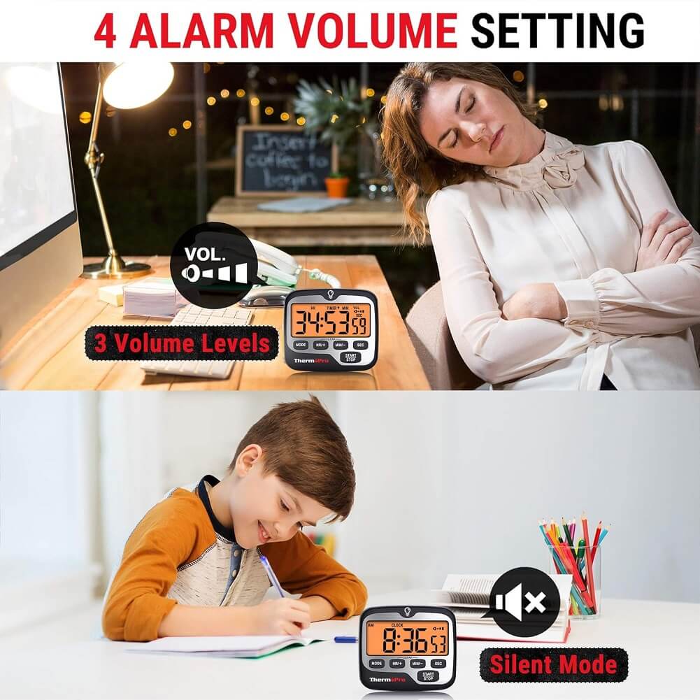 ThermoPro TM01 Digital Kitchen Timer with Large LCD Display, Touchable Backlit & Count Up Countdown Timer - Imported from UK