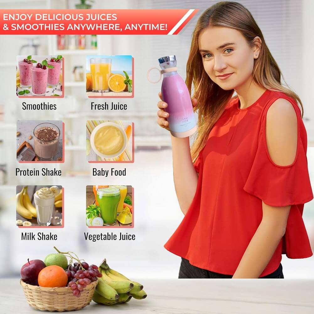 Portable Mini Blender, 350ml 1400mAh USB Rechargeable Multifunctional Personal Juicer Cup for Making Fruit Juice, Milkshakes & Smoothies for Travel, Office, Gym with Extra 1 Blender - Imported from UK