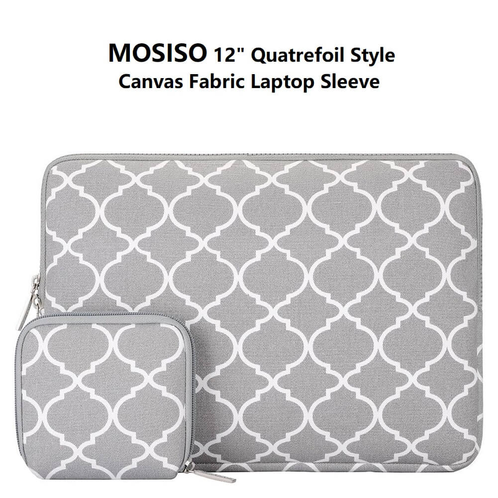 MOSISO Quatrefoil Style Canvas Fabric Laptop Sleeve Bag Cover for 12" Laptop with Small Sleeve - Imported from UK