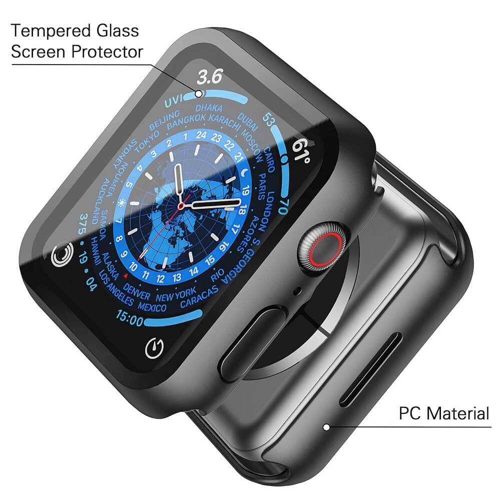 Piuellia Hard Case with Tempered Glass Screen Protector Compatible with Apple Watch Series 8/7 45mm Ultra Thin Waterproof Shockproof Full Protective Case for iWatch (Pack of 2) - Imported from UK