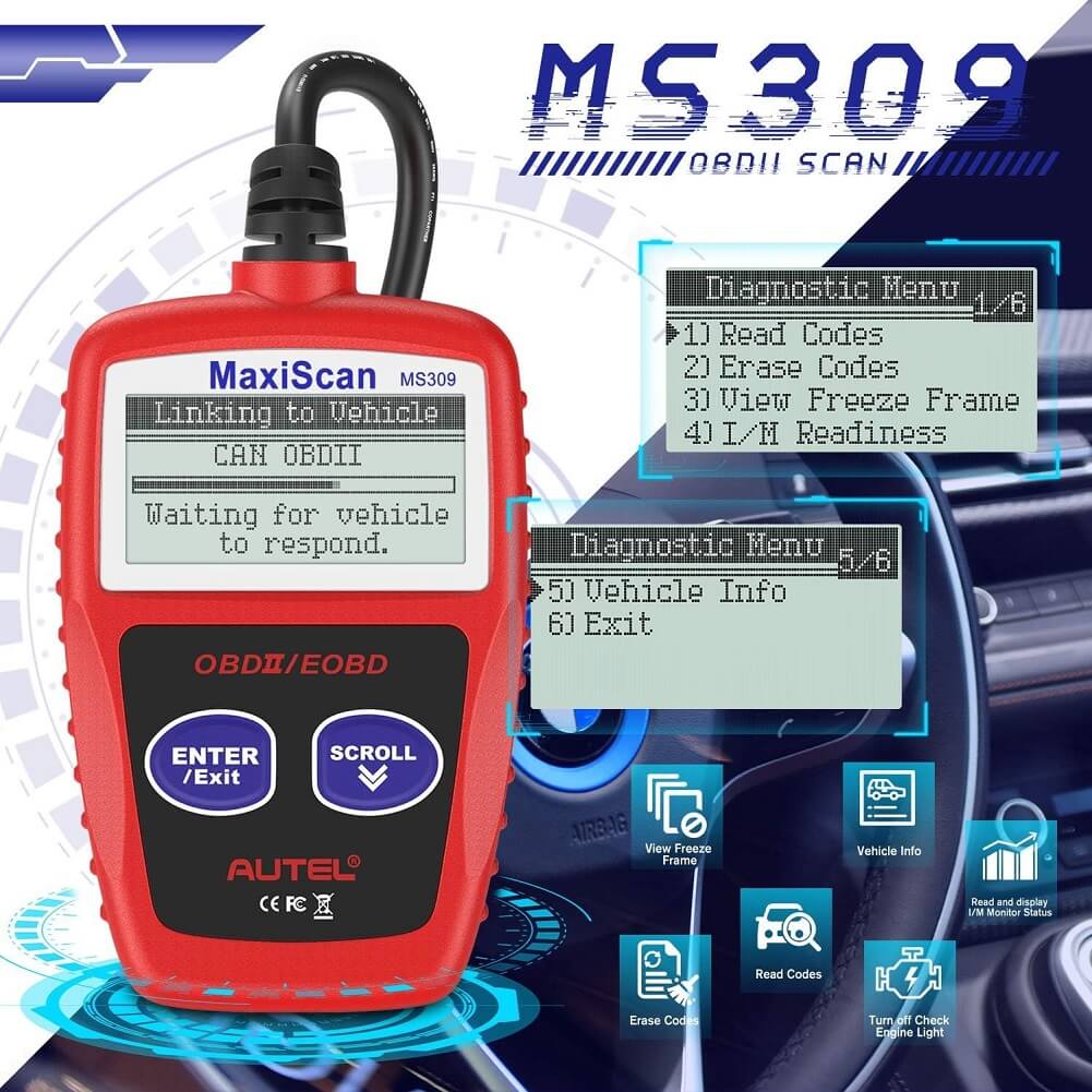 Autel MaxiScan MS309 OBD2 Fault Code Reader Scanner, Read/Clear Codes, View Freeze Frame Data, OBDII Auto Diagnostic Tool - (Container Product Without Box) - Imported from UK