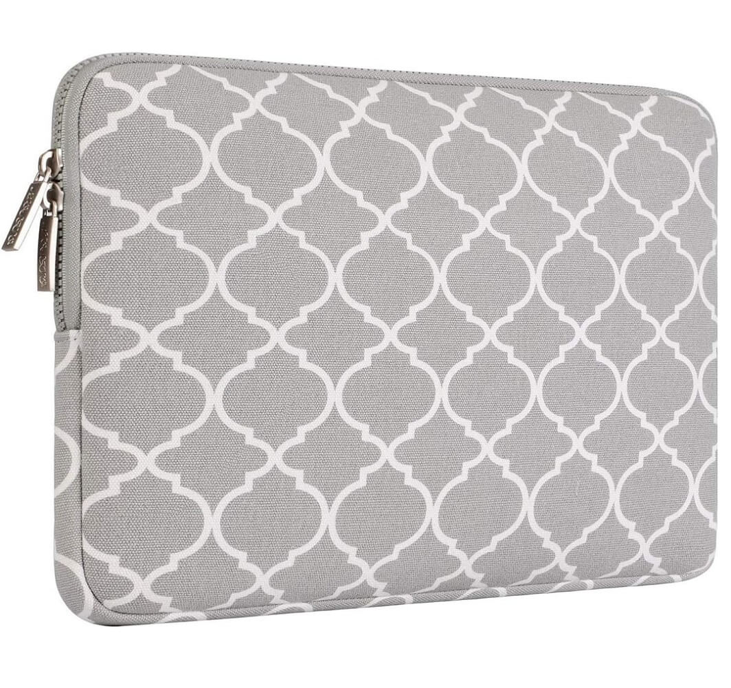 MOSISO Quatrefoil Style Canvas Fabric Laptop Sleeve Bag Cover for 12" Laptop with Small Sleeve - Imported from UK
