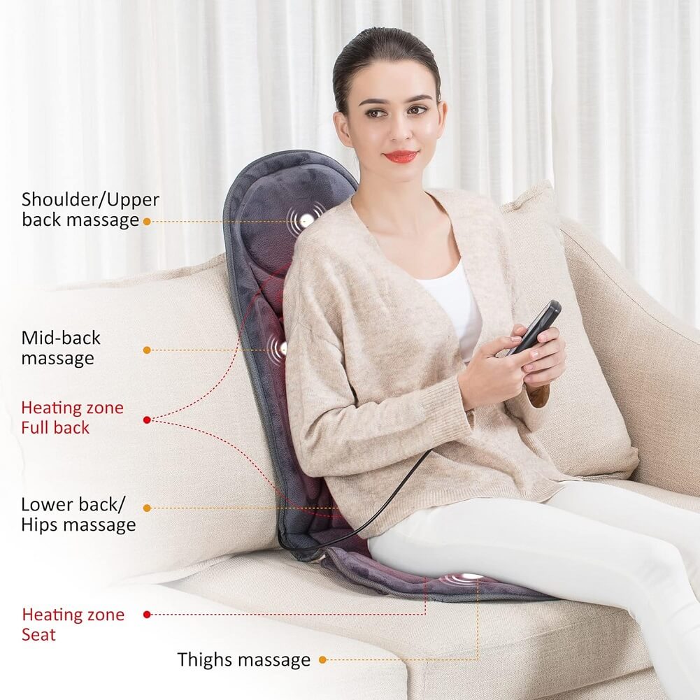 Snailax Car Back Seat Massager with Heated Function for Back, Lower Back & Thighs with 6 Vibrating Massage Motors & 2 Heating Levels - Imported from UK