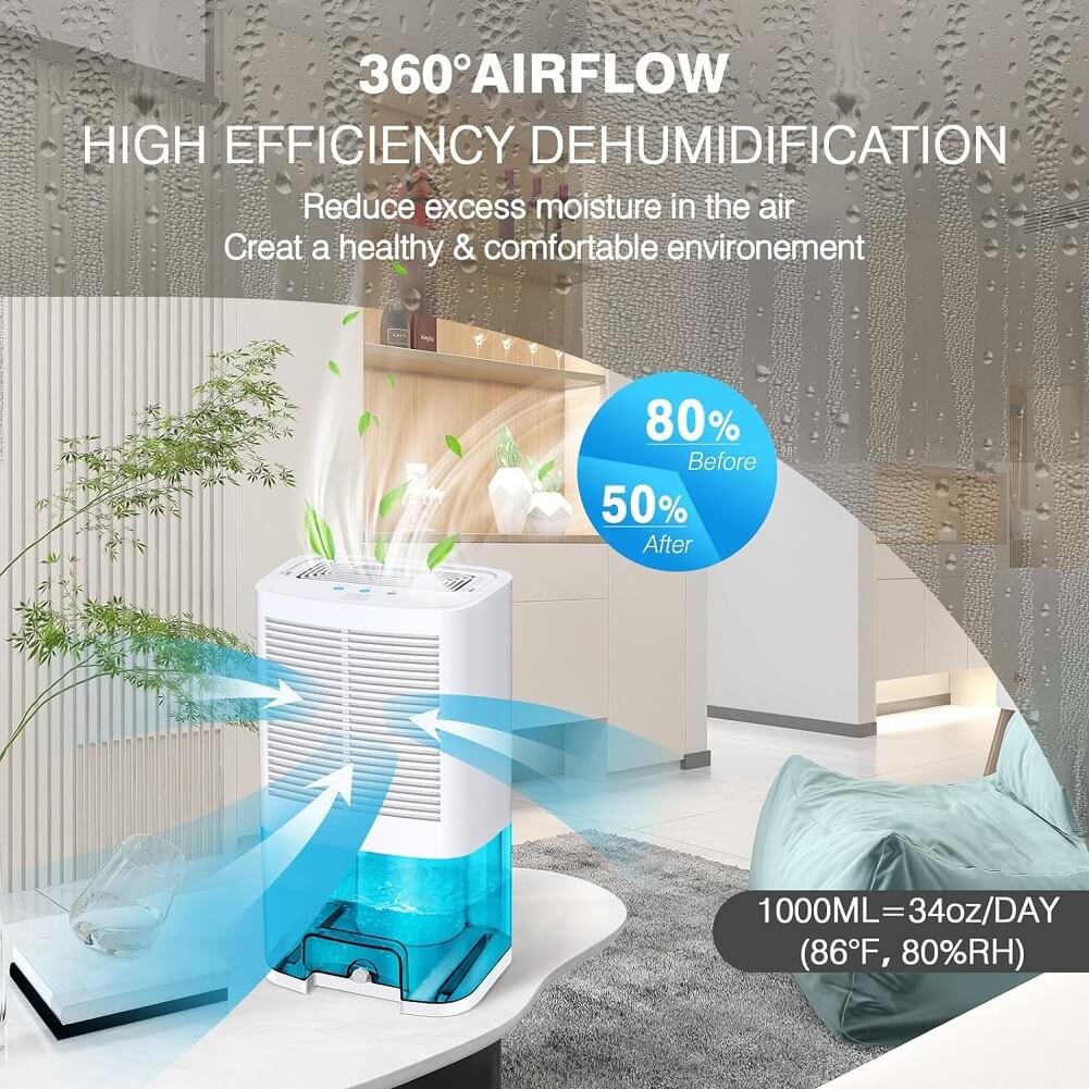 Levoair 2L Dehumidifier, Small Dehumidifier with Drain Hose for Up to 650sq.ft Ultra Quiet Portable Dehumidifier Ideal for Removing Damp Mold Moisture - Imported from UK