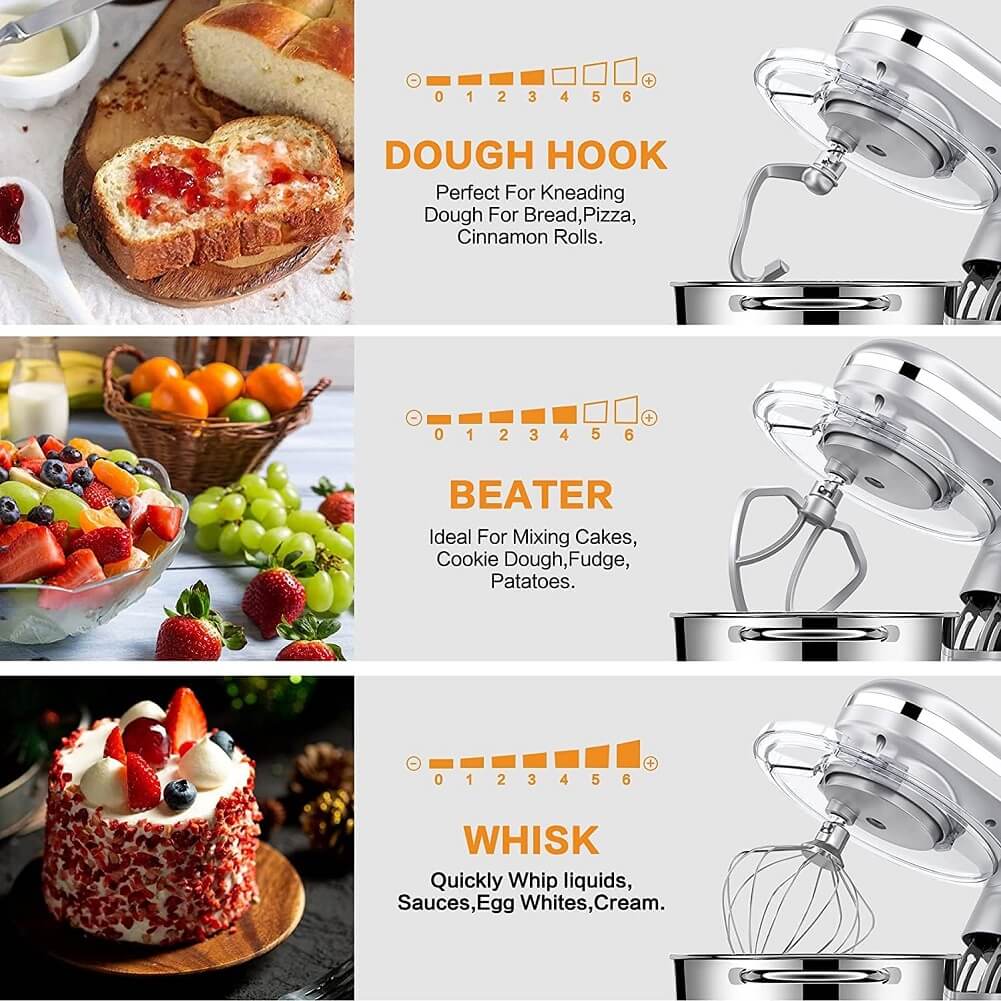 HOWORK Stand Mixer Stainless Steel 8L Bowl 1500W Food Mixer, Multi Functional Kitchen Electric Mixer with Dough Hook, Whisk, Beater - Imported from UK