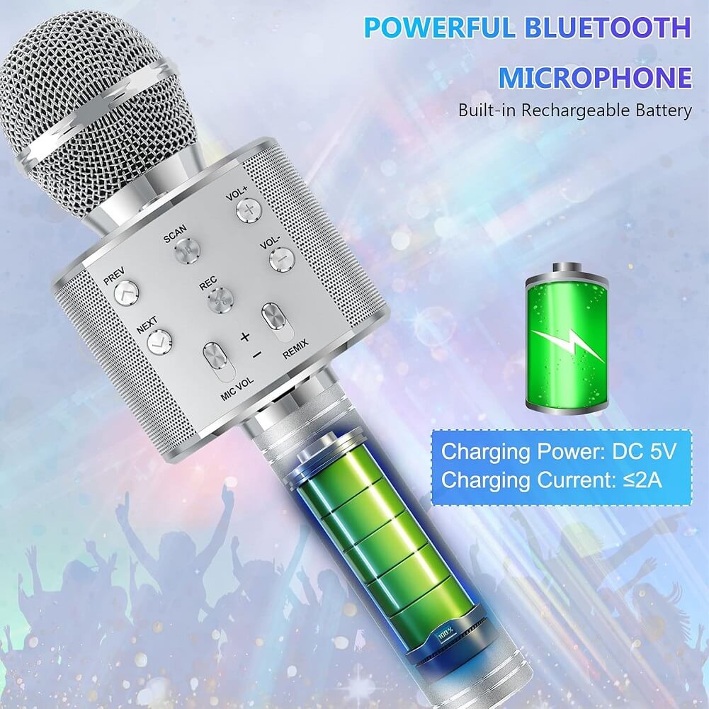 Wowstar Portable Rechargeable Wireless Bluetooth Microphone & HiFi Speaker KTV Handheld Karaoke Singing Mic with LED Lights For Kids & Adults, Best For Indoor Outdoor Entertainment - Imported from UK