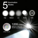Discoball XML T6 1200 Lumens Super Bright Zoomable Flashlight, Battery Powered, IP55 Waterproof with 5 Modes & Adjustable Focus for Camping, Hiking, Outdoor (Container Product Without Box) - Imported from UK