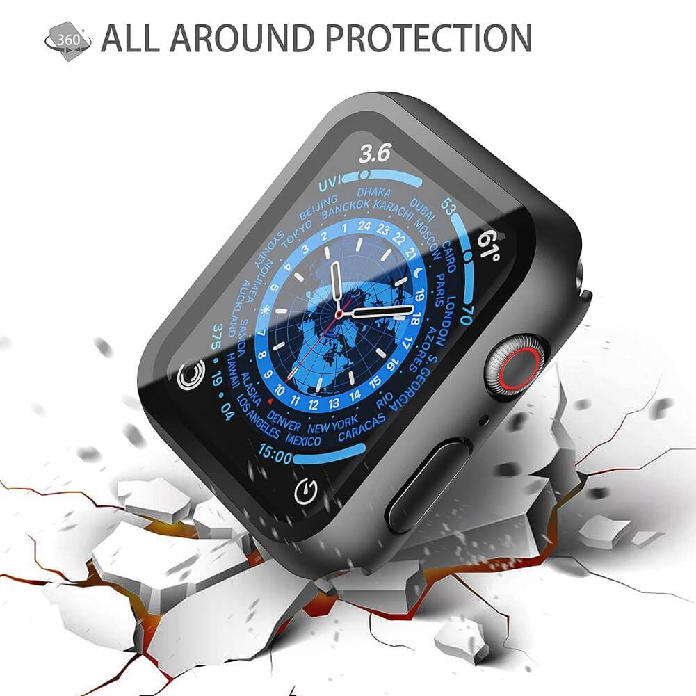 Piuellia Hard Case with Tempered Glass Screen Protector Compatible with Apple Watch Series 8/7 45mm Ultra Thin Waterproof Shockproof Full Protective Case for iWatch (Pack of 2) - Imported from UK