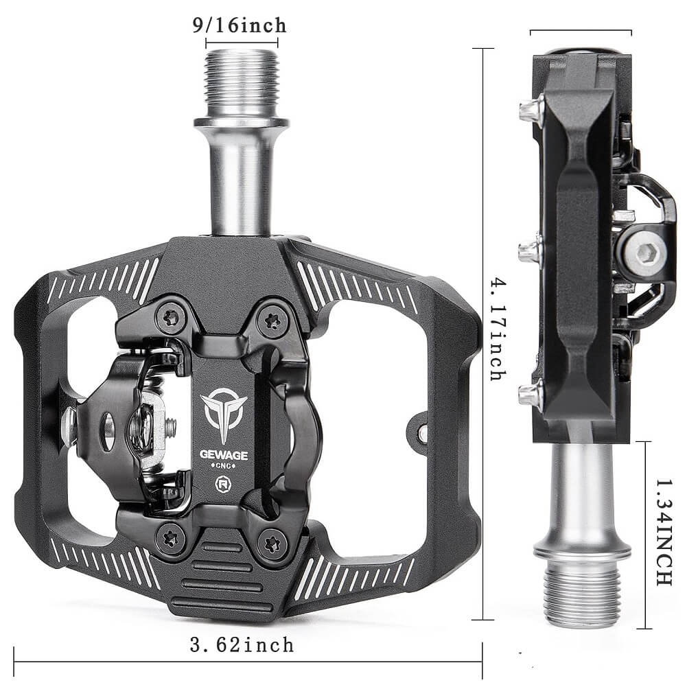 GEWAGE Mountain Bike Pedals Dual Function 9/16" Platform Bicycle Flat & Clipless Pedals Compatible with SPD for Road Mountain BMX Bike - Imported from UK