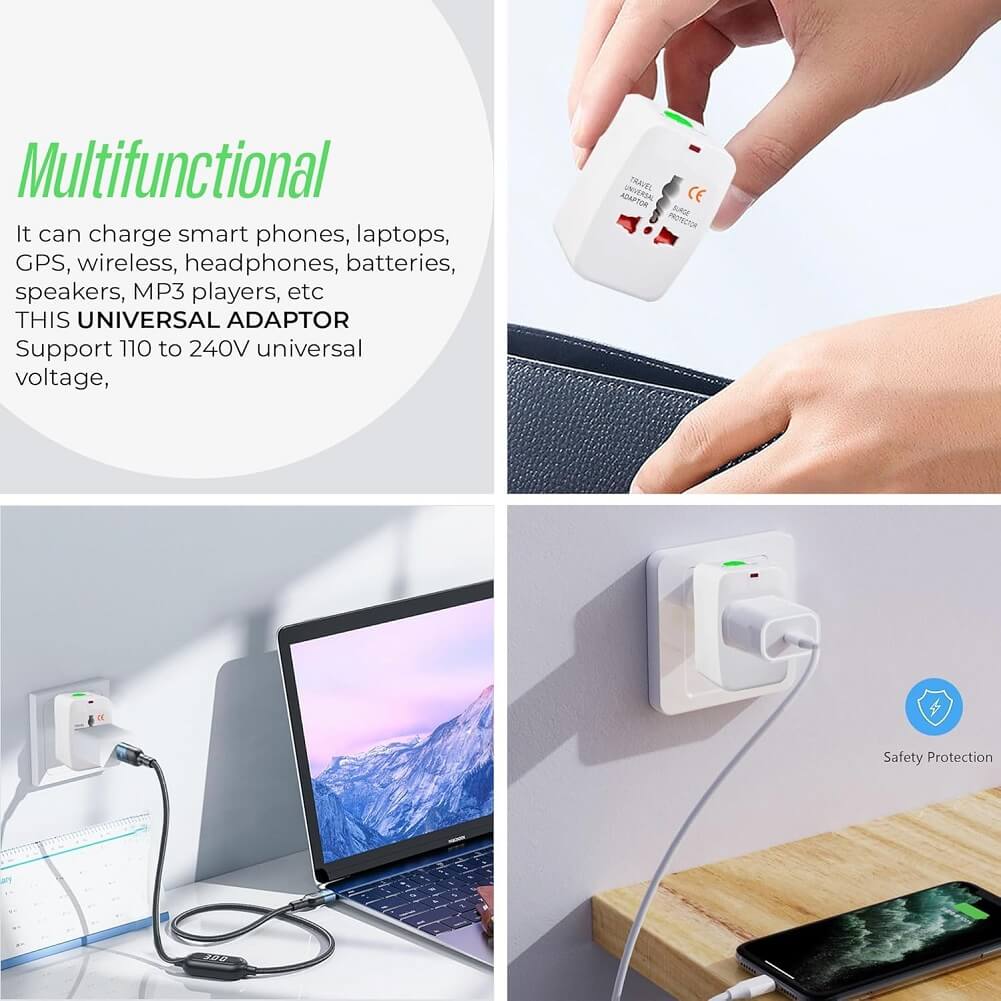 Universal Travel Adapter, All-in-One Multi Socket Wall Charger Adapter with LED Indicator, Lock/Unlock Button - Imported from UK