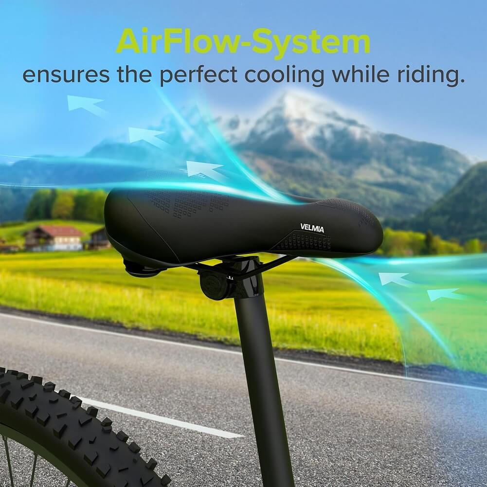 Velmia Bike Seat/Saddle with Memory Foam & Ergonomic 3-Zone Concept for Trekking Bike, Mountain Bike & City Bikes, Comfortable Waterproof Bike Saddle for Men & Women - Imported from UK