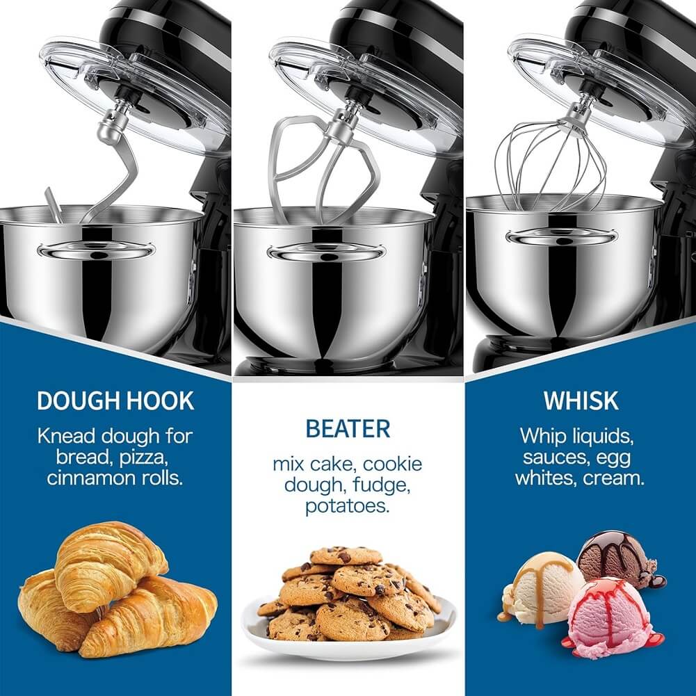 Vospeed Stand Mixer 6.2L 1500W Food Mixer Dough Blender with Bowl Beater Hook Whisk & Silicone Spatula 6 Adjustable Speeds & Dishwasher Safe - Imported from UK