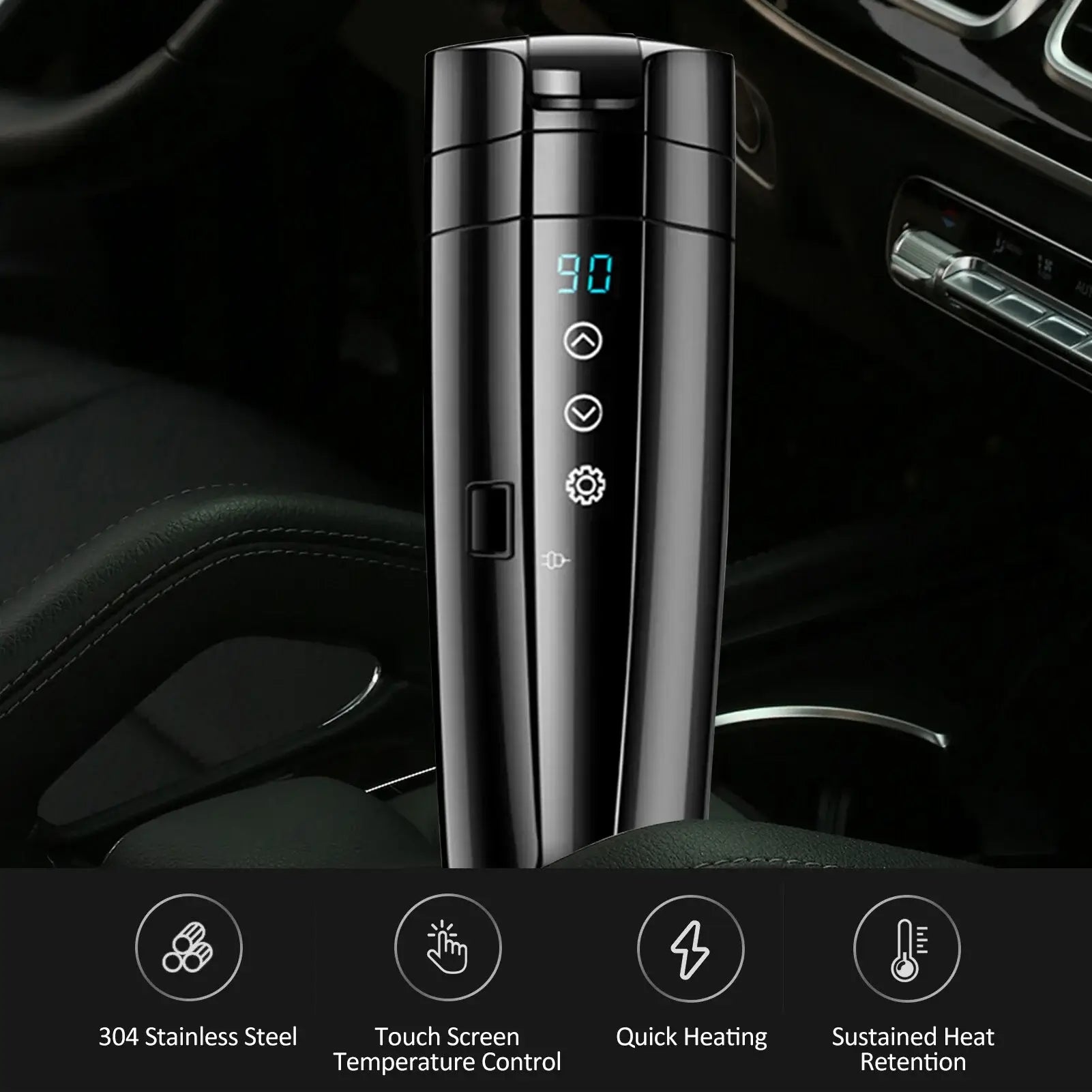 NESTCHAO 12V/24V Smart Heating Mug/Cup, 400ml 70W Electric Stainless Steel Smart Temperature Control Travel Mug Warmer with LCD Display - Imported from UK