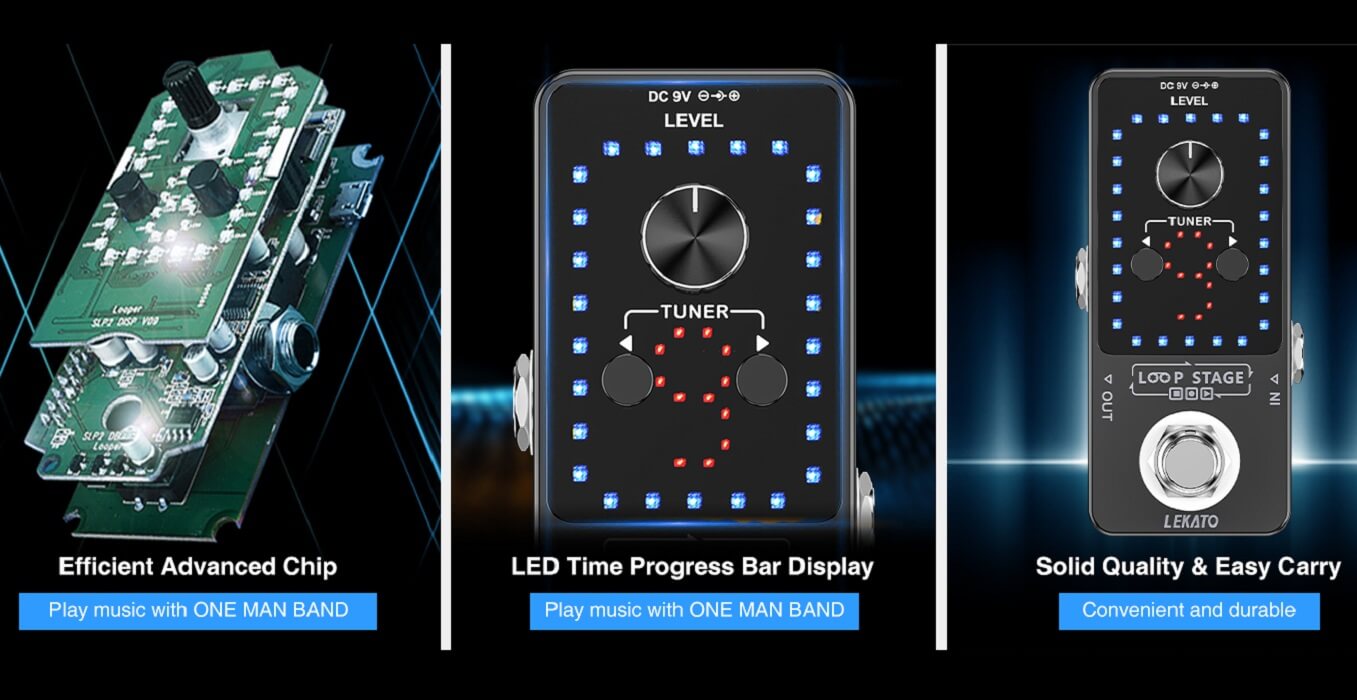 LEKATO Looper Pro Loop Station, 9 Loops 40 Minutes Recording with Tuner Unlimited Overdub Guitar Effect Pedal – Imported from UK