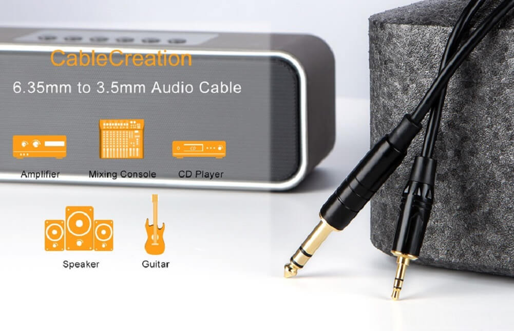 CableCreation 3.5mm to 6.35mm TRS Male Stereo Audio Cable, Gold Plated, 1M - Imported from UK