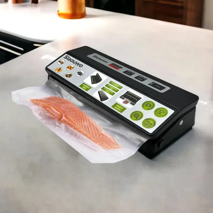 Slaouwo Automatic VK Vacuum Sealer Compact 100W Food Sealer Machine with 1 Roll Vacuum Bags Dry & Moist Modes Led Indicator Lights - Imported from UK
