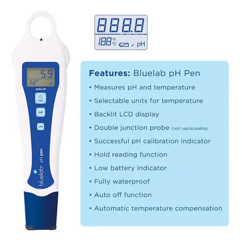 bluelab pH Pen Digital pH Tester Hand-Held Meter Measures pH & Temperature in Solutions & Soil Solutions Optimize Plant Health & Performance - Imported from UK