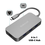 dodocool 6-in-1 USB-C Hub, Aluminum Alloy Multifunction Hub with 4K HDMI RJ45 Ethernet 3xUSB3.0 PD Port - Imported from UK