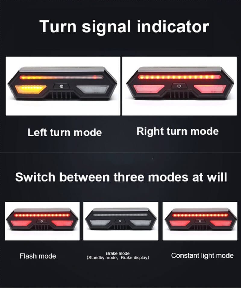 Bicycle Intelligent Turn Signal Tail Light with Wireless Remote, Safety Brake & Warning Light, 2200mAh - Imported from UK