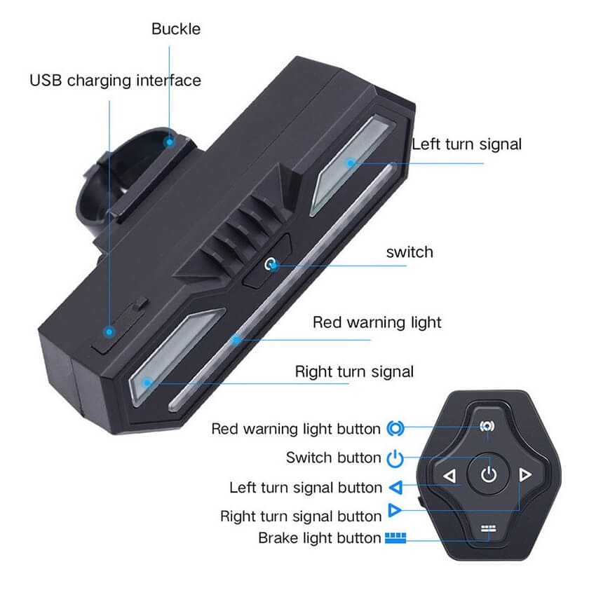 Bicycle Intelligent Turn Signal Tail Light with Wireless Remote, Safety Brake & Warning Light, 2200mAh - Imported from UK